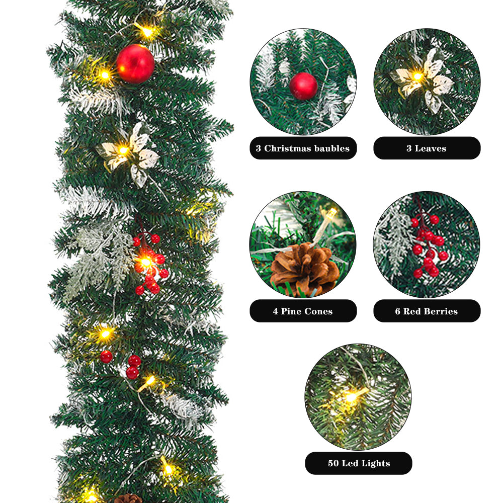 Christmas Decorative Garland - 2.7m Mixed Pine Needle Rattan