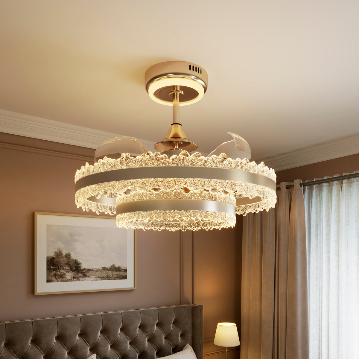 Modern Gold Halo Ceiling Fan Light with Remote, 6 Speeds & 3 Colour Temperatures