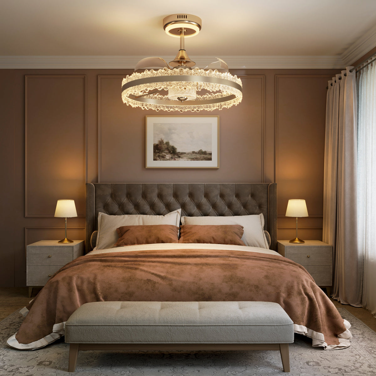 Modern Gold Halo Ceiling Fan Light with Remote, 6 Speeds & 3 Colour Temperatures