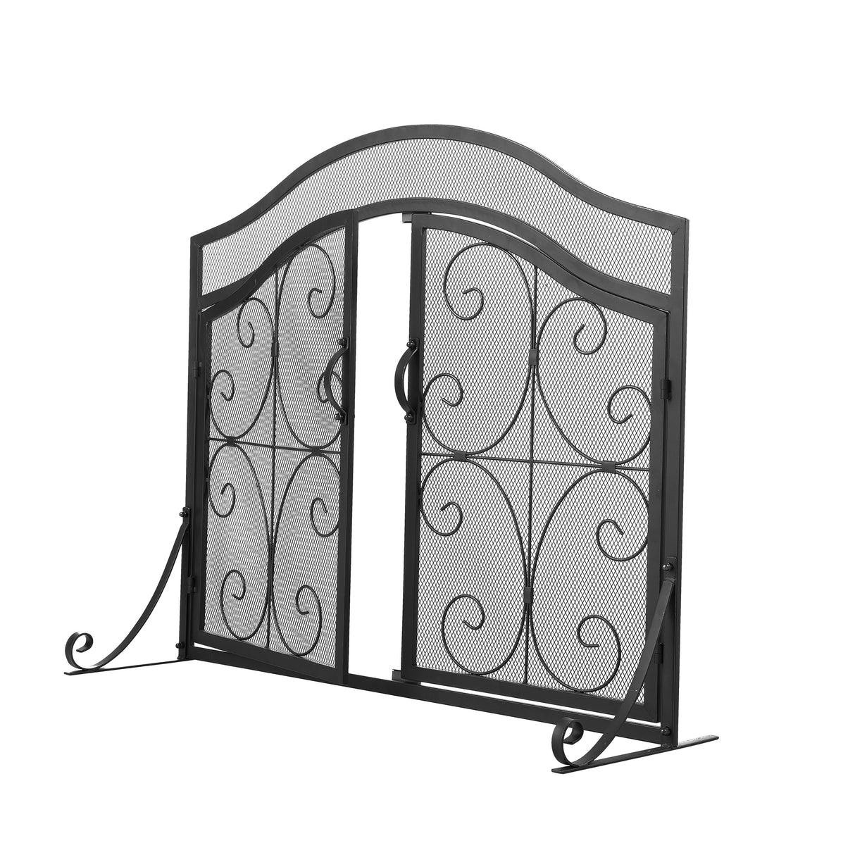 Black Powder-Coated Iron Fireplace Screen – 90x32x78.8cm