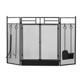 Black Powder-Coated Iron Fireplace Screen with 4-Piece Tool Set – 122x1.3x80cm