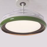 48 inch reversible ceiling fan with LED light shown from below with LED light on