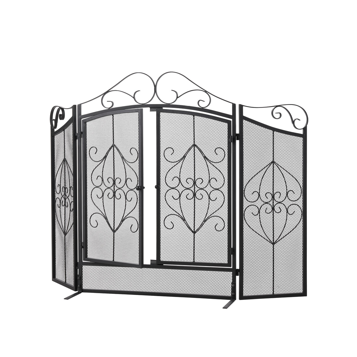 Black Powder-Coated Iron Fireplace Screen – 114.7x84x16.5cm
