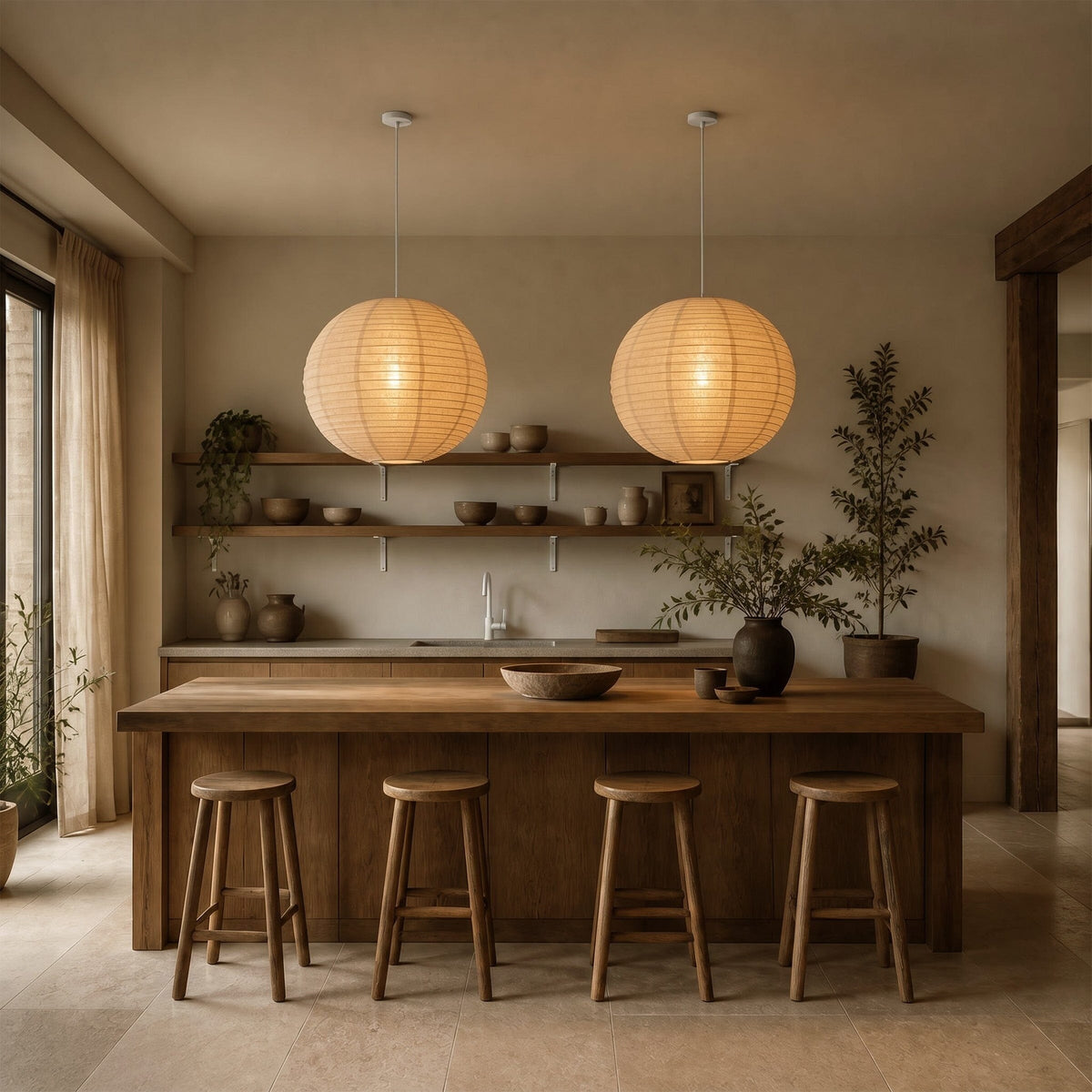 Lightsin Wabi-Sabi Linen Spherical Pendant Light for Bedroom, Dining Room & Boho Interiors Lightsin UK Dia 30cm 2 Units In Stock