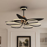 36-inch Black Modern Petal LED Ceiling Fan with Light - 6-Speed with Remote Control