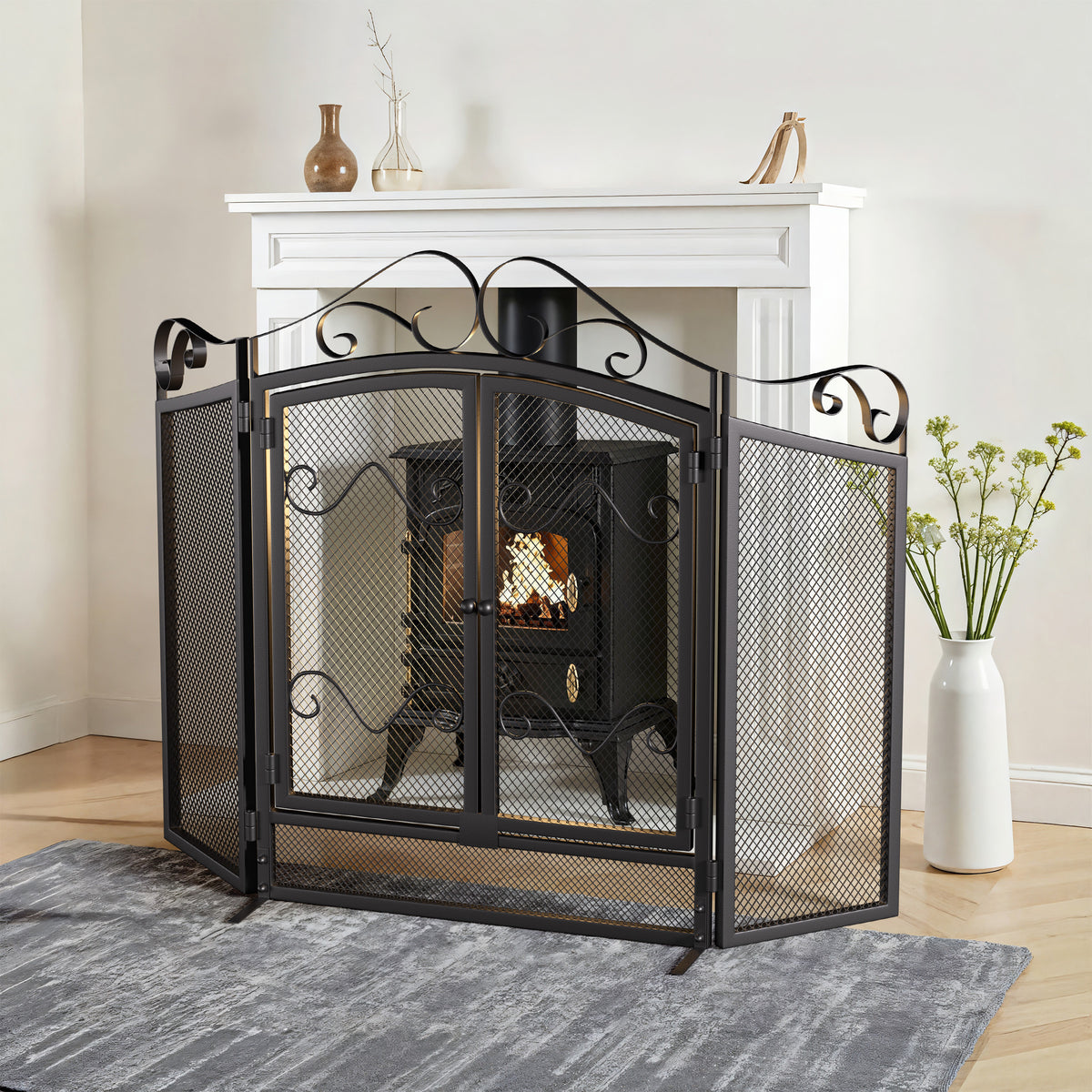 Iron Fireplace Screen Powder Coated 114.7x84x16.5cm
