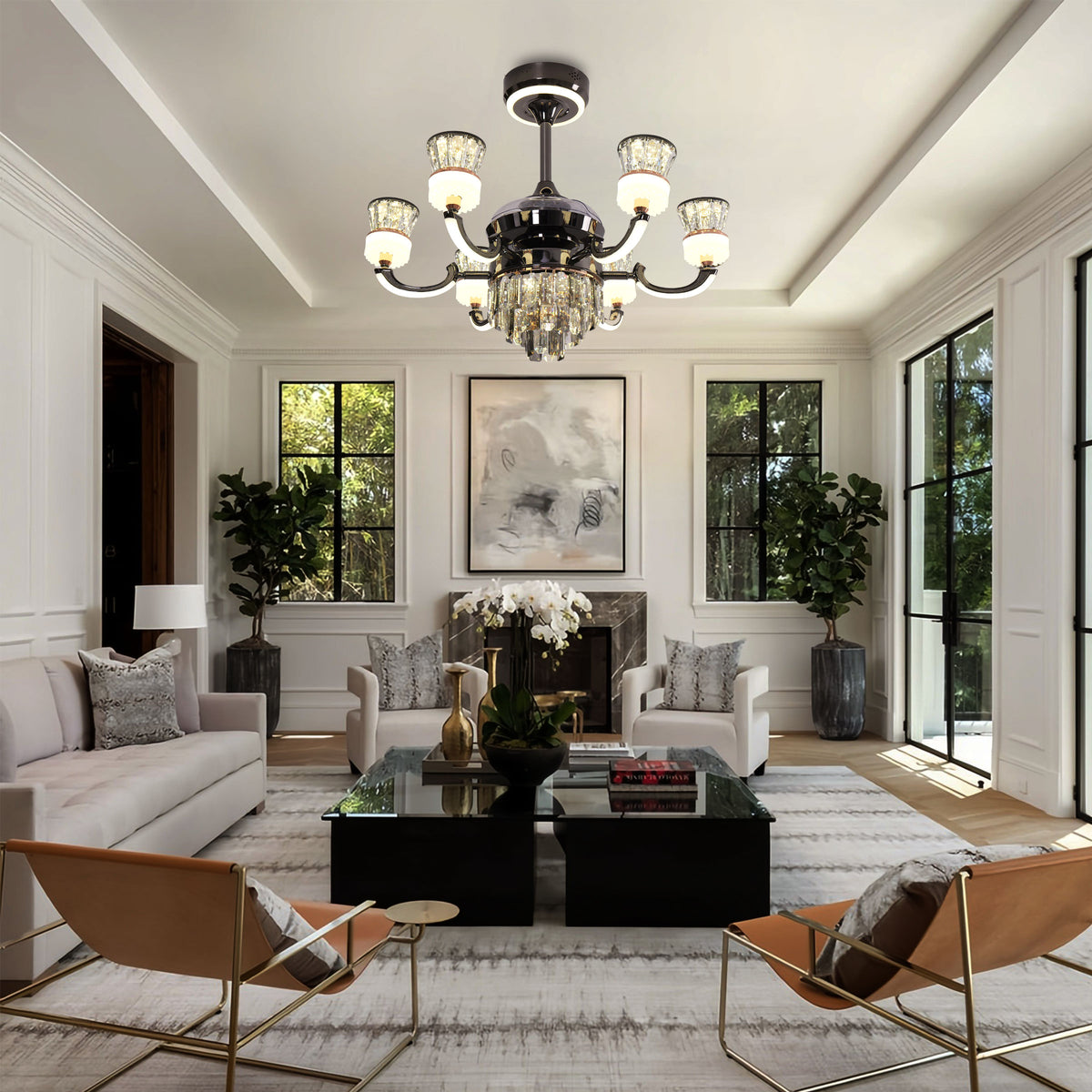 Luxurious Palace Crystal Ceiling Fan LED Dimmable Lights