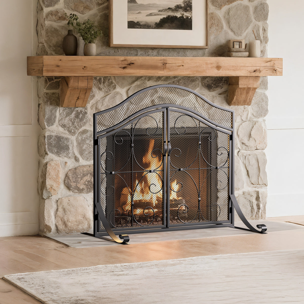 Iron Fireplace Screen Powder Coated 90x32x78.8cm