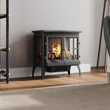 Black Freestanding Electric Fireplace Heater with Adjustable Flame Brightness