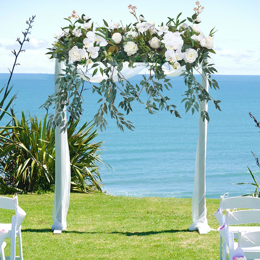 Artificial Decorative Border - White Flowers with Green Leaves Ideal for Wedding Mantelpiece and Interior Decor