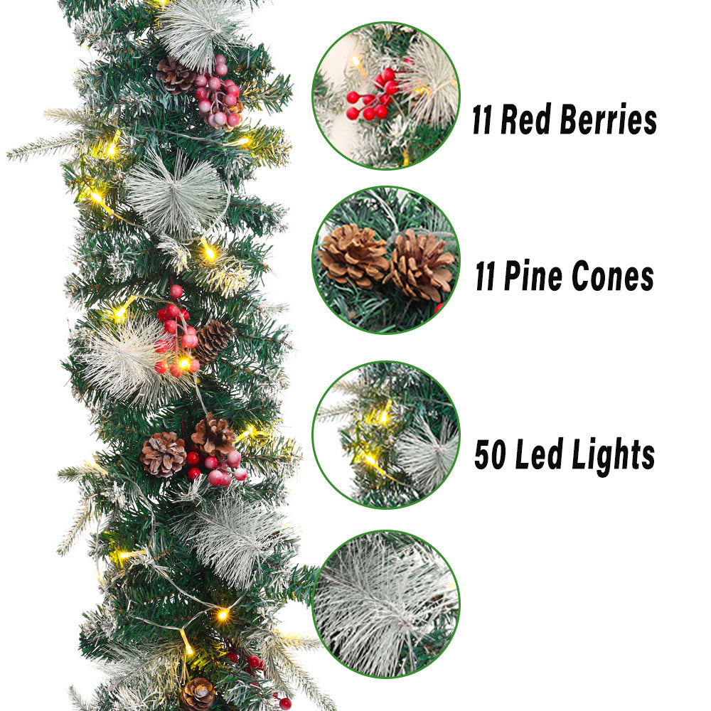 Christmas Decorative Garland - 2.7m Mixed Pine Needle Rattan