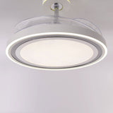 48 inch reversible ceiling fan with LED light shown from below with LED light on