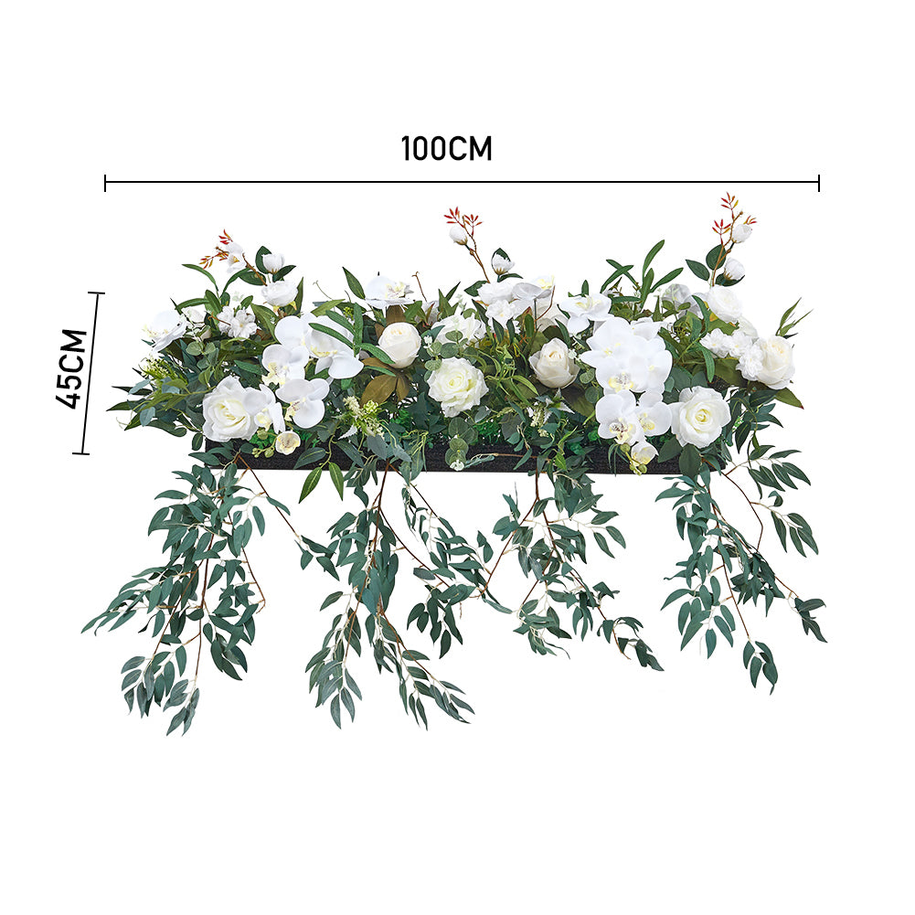 Artificial Decorative Border - White Flowers with Green Leaves Ideal for Wedding Mantelpiece and Interior Decor