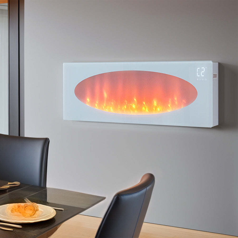 Smart WiFi-Connected White Electric Fireplace with Remote