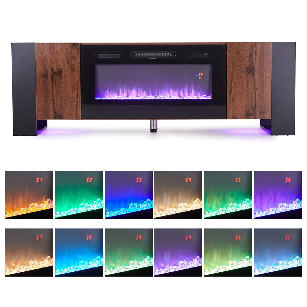 70inch W Wooden TV stand with Electric Fireplace and Storage