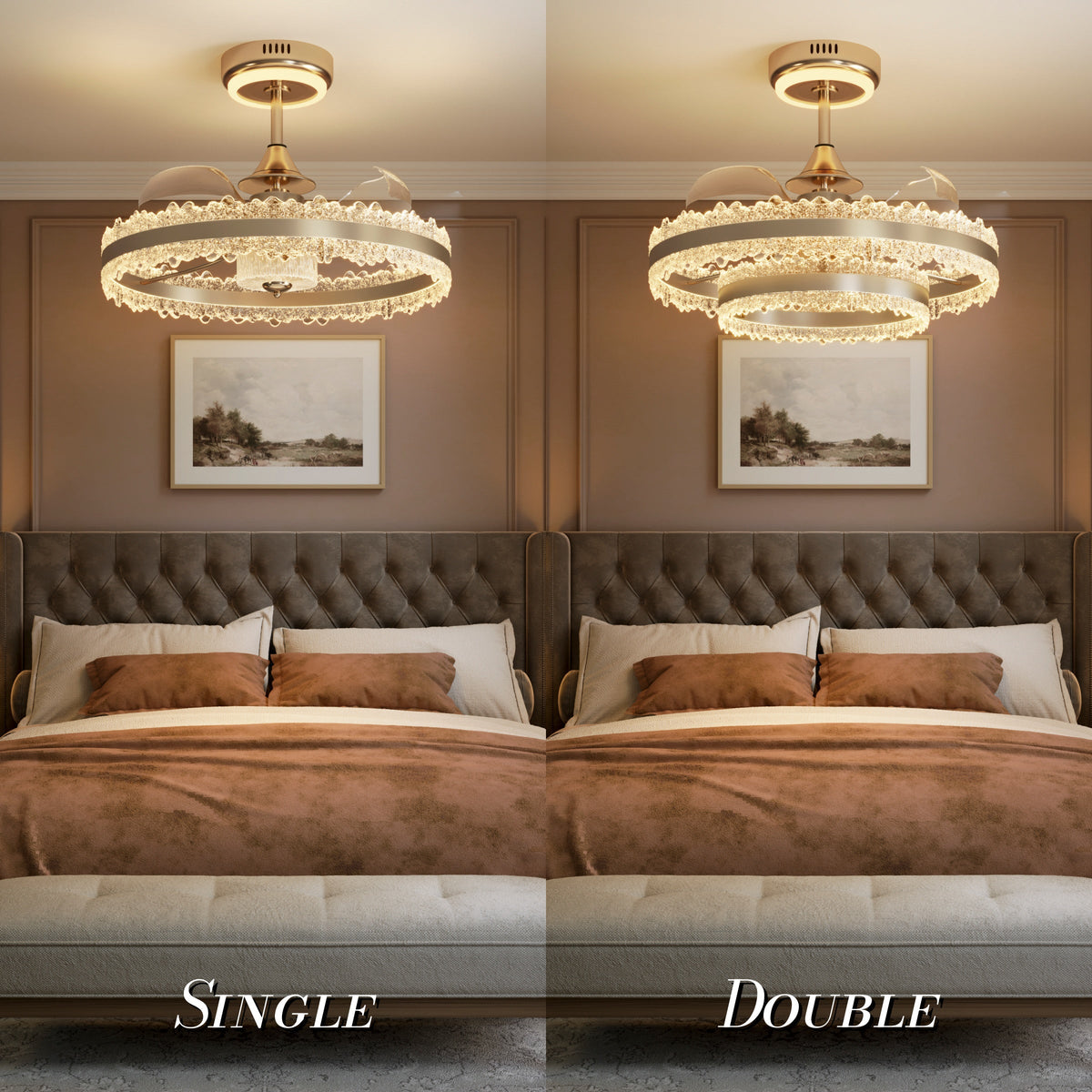 Modern Gold Halo Ceiling Fan Light with Remote, 6 Speeds & 3 Colour Temperatures