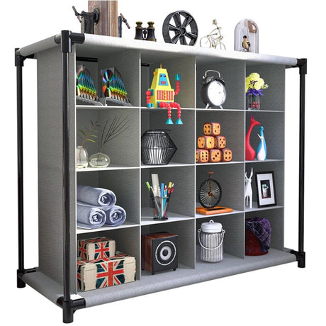 4 Tiers 16-Pair Non-woven Grid Shoes Rack Grey Cubes Storage Shelf Rack Organizers, WH0905 Living and Home