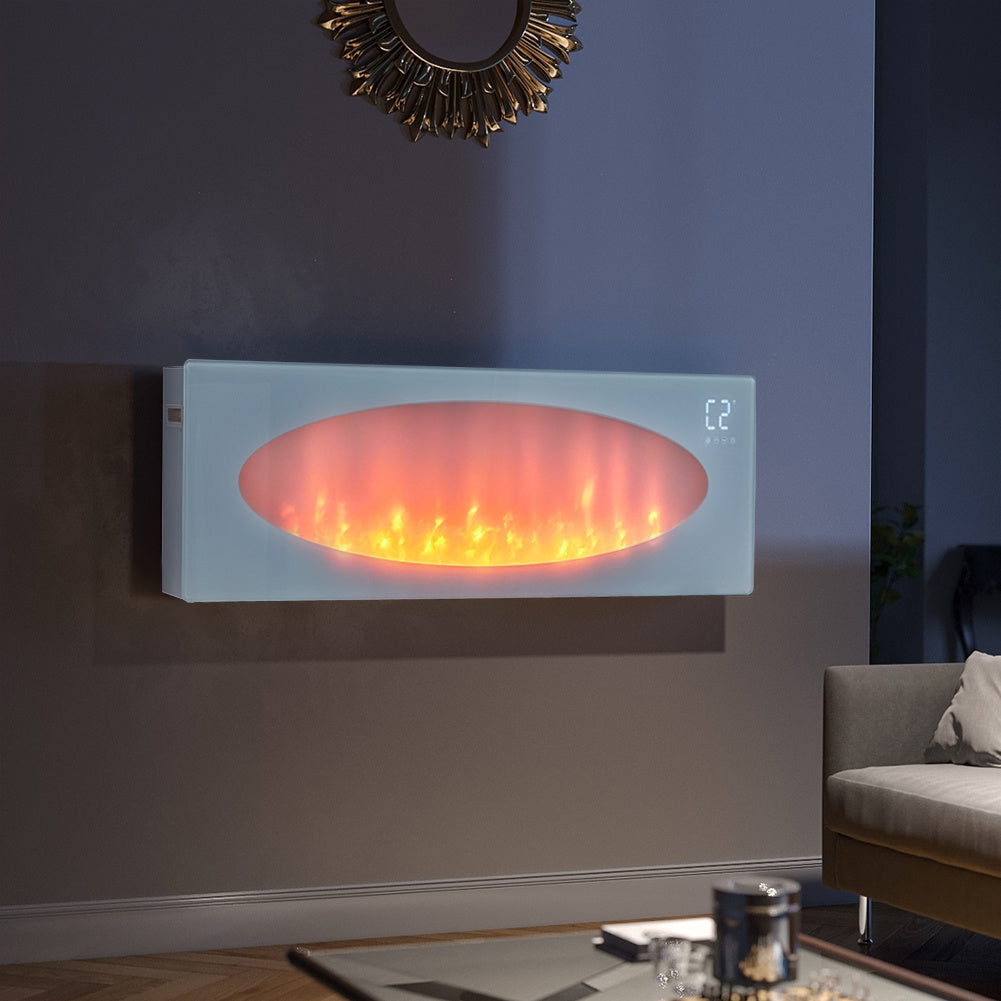 Smart WiFi-Connected White Electric Fireplace with Remote