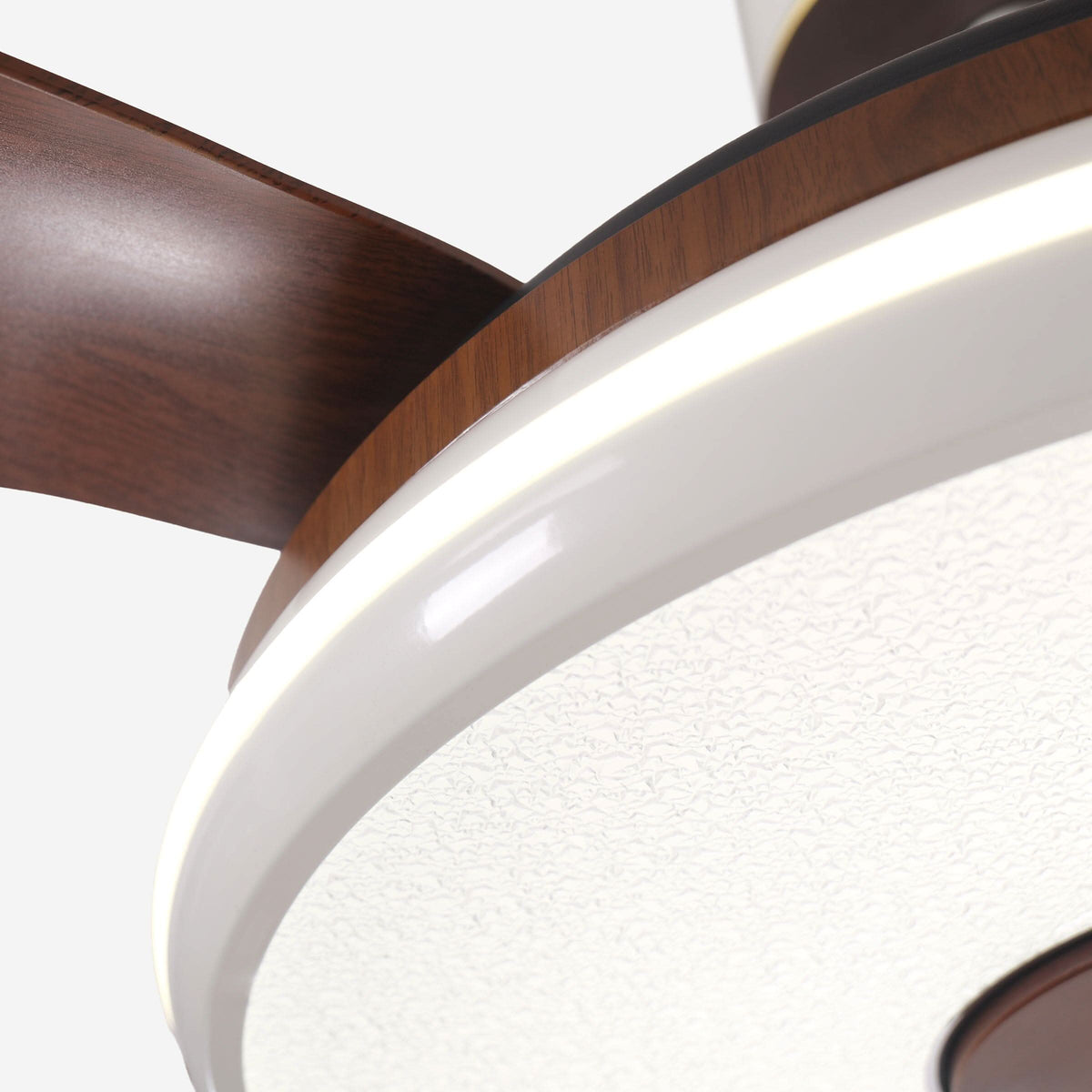 48 inch ceiling fan with dimmable LED light cooling a bright bedroom