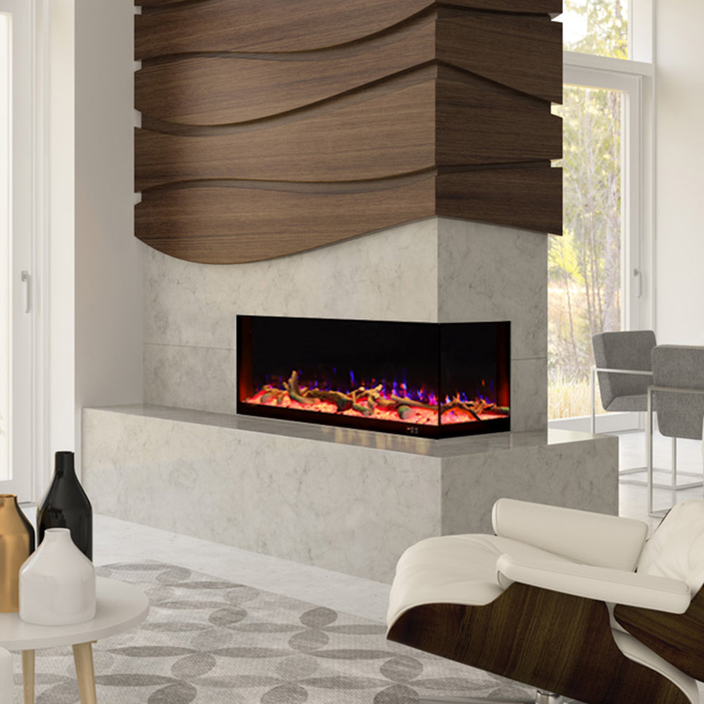 117cm/150cm L-Shaped Electric Fireplace – WiFi Control, LED Display, Resin Logs & Crystal Stones with Heating