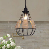Rustic Iron Woven Rattan Pendant Light for Dining Room, Reading Corner & Bedroom