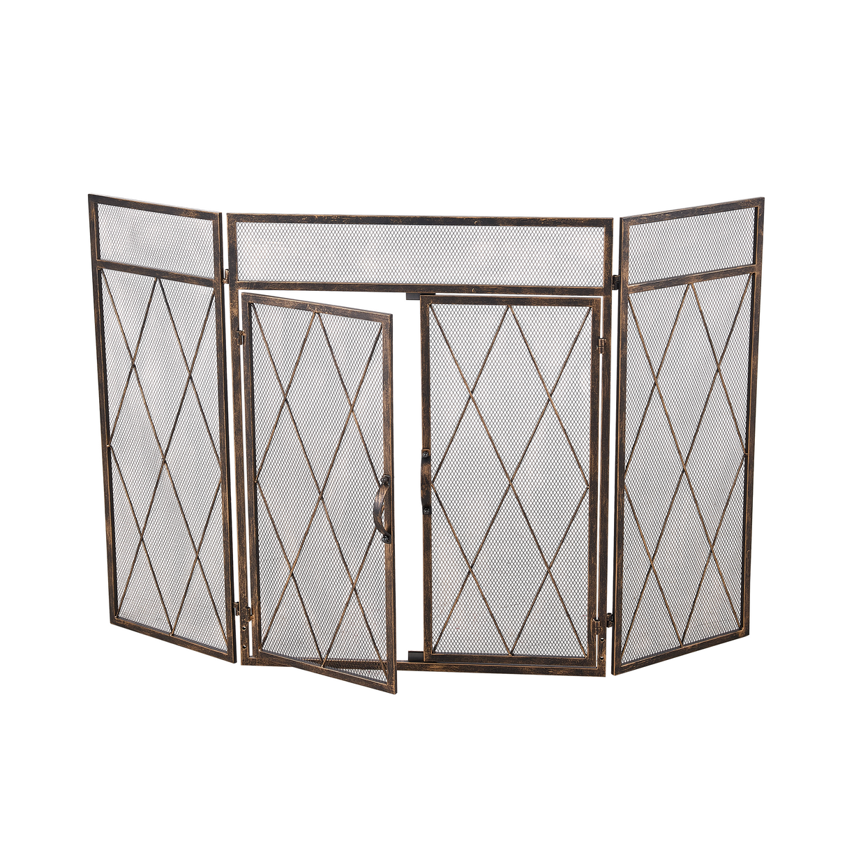 Triple-Fold Iron Fireplace Screen Antique Copper Powder Coated – 127x13x81cm