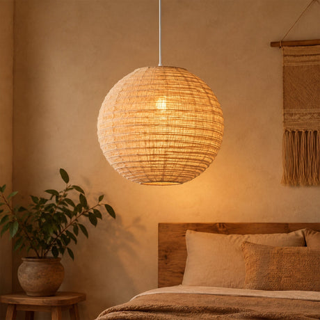 Lightsin Wabi-Sabi Linen Spherical Pendant Light for Bedroom, Dining Room & Boho Interiors Lightsin UK Dia 40cm 1 Unit In Stock
