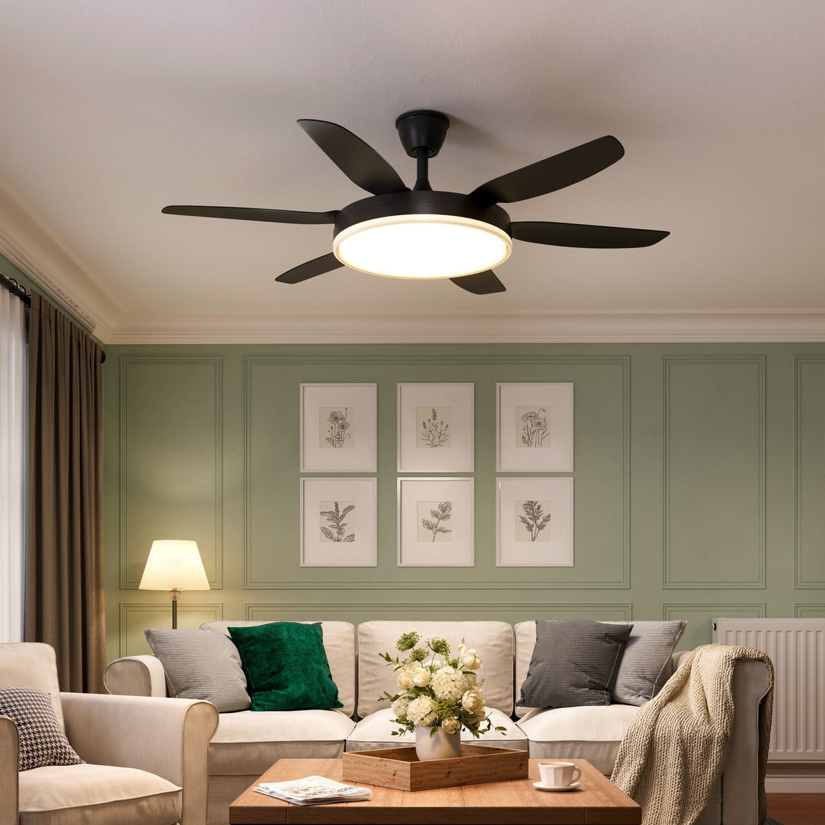 Black 57inch LED Ceiling Fan with Remote, Quiet DC Motor
