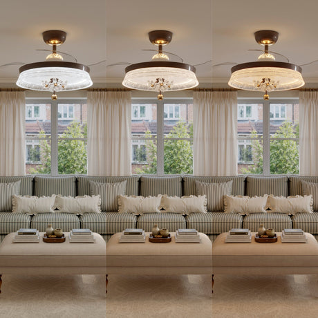 36 inch reversible ceiling fan with LED light in a neutral lounge setting