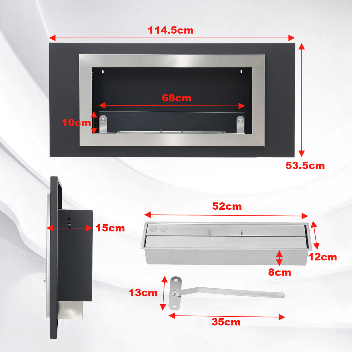 45inch Bio Ethanol Built in Recessed Wall Mount  Fireplace Silver