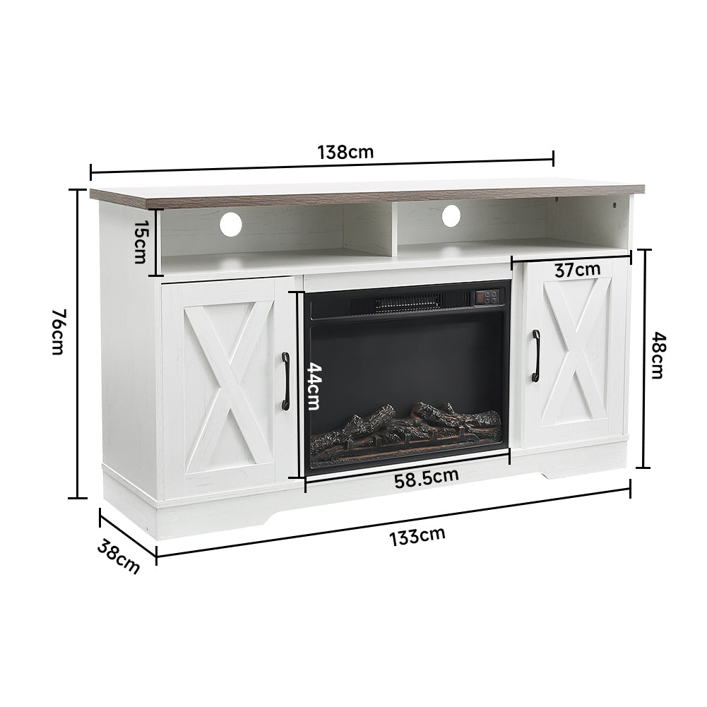 Large Wooden TV Stand with Recessed Electric Fireplace