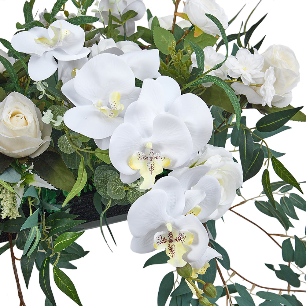 Artificial Decorative Border - White Flowers with Green Leaves Ideal for Wedding Mantelpiece and Interior Decor