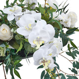 Artificial Decorative Border - White Flowers with Green Leaves Ideal for Wedding Mantelpiece and Interior Decor