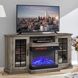 Panoramic Glass Fireplace TV Stand with Storage Cabinets, Customizable Flames & Remote Control