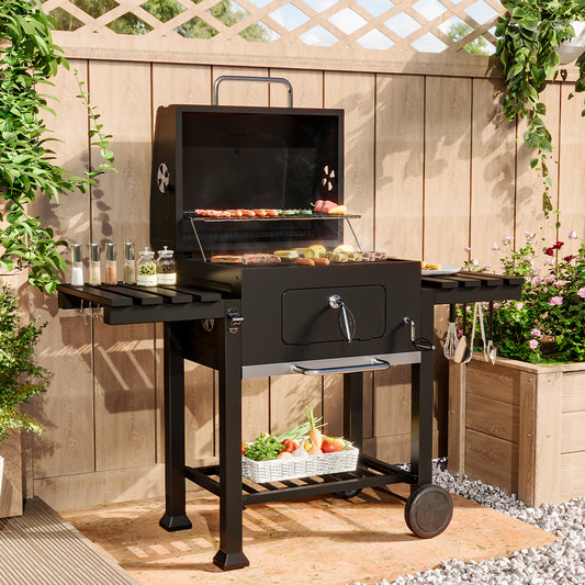Cart-Style Charcoal Grill with Side Tables and Bottom Shelf