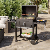 Cart-Style Charcoal Grill with Side Tables and Bottom Shelf