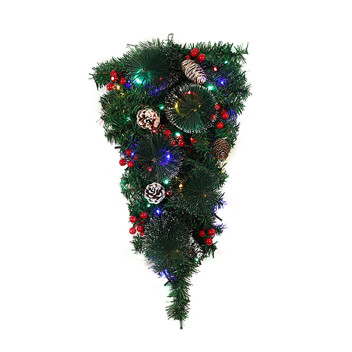 60cm Pre-Lit Christmas Teardrop Swag with Pinecones, Berries, and LED Lights – Holiday Door and Wall Decoration