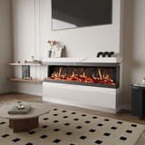 42/50/60/72inch 3-Sided Black/White Electric Fireplace with Remote Control, WiFi Function, Adjustable LED Flames and Heating Modes