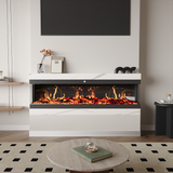 42/50/60/72inch 3-Sided Black/White Electric Fireplace with Remote Control, WiFi Function, Adjustable LED Flames and Heating Modes