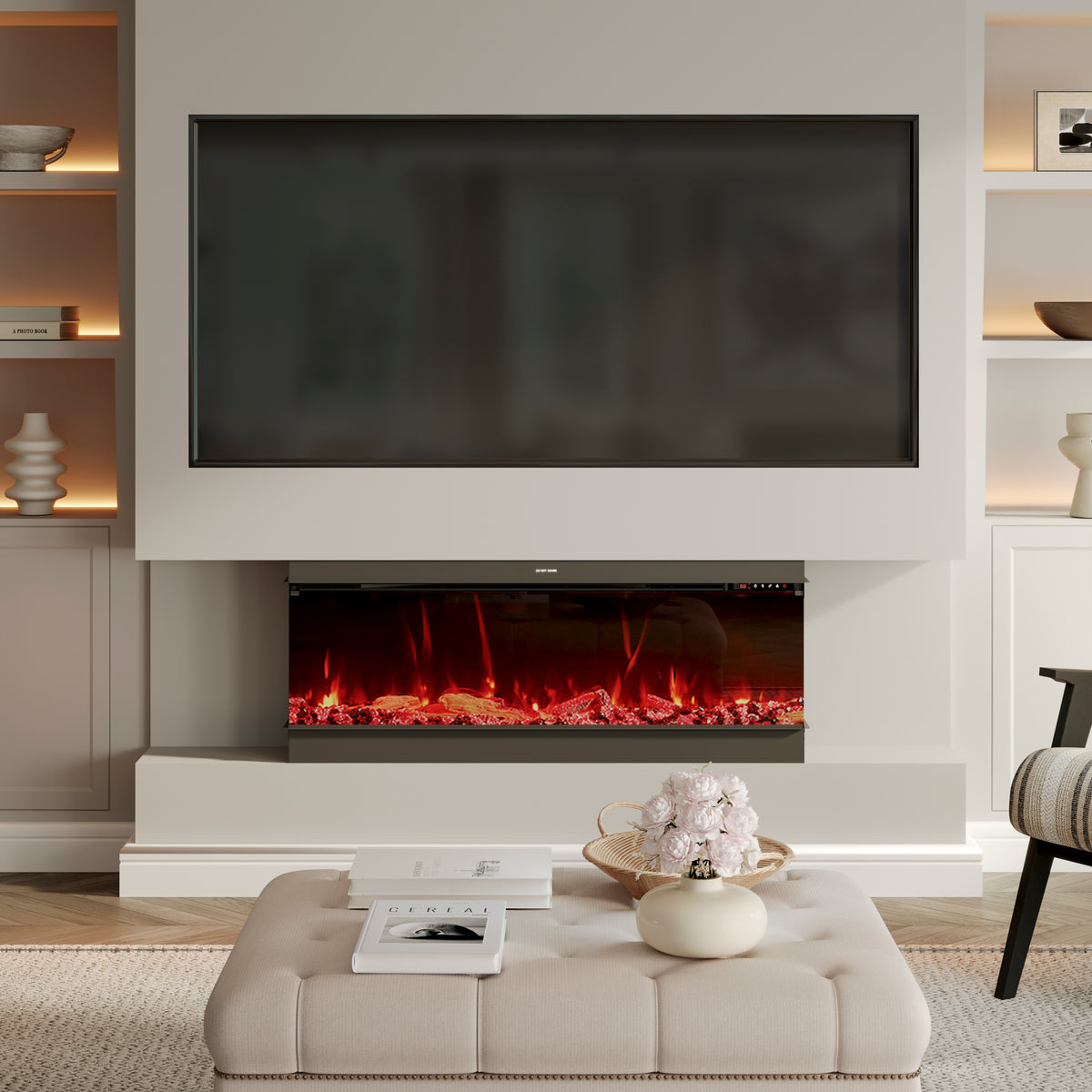 50 60 70 80inch 3 sided Electric Fireplace Adjustable Temperature Timing Controlled APP