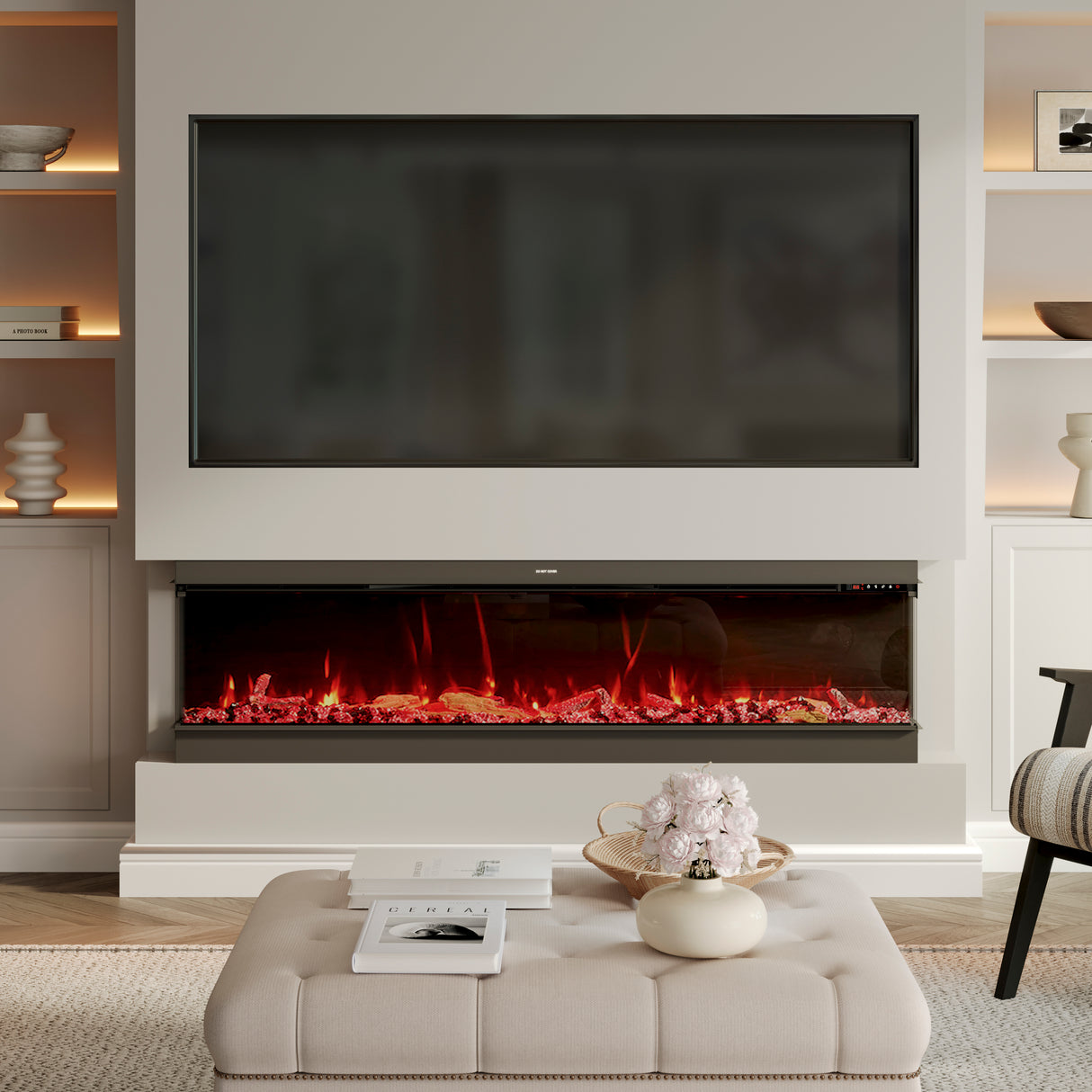 50/60/70/80inch 3-sided Electric Fireplace with Adjustable Color, Temperature and Timing, Controlled by APP