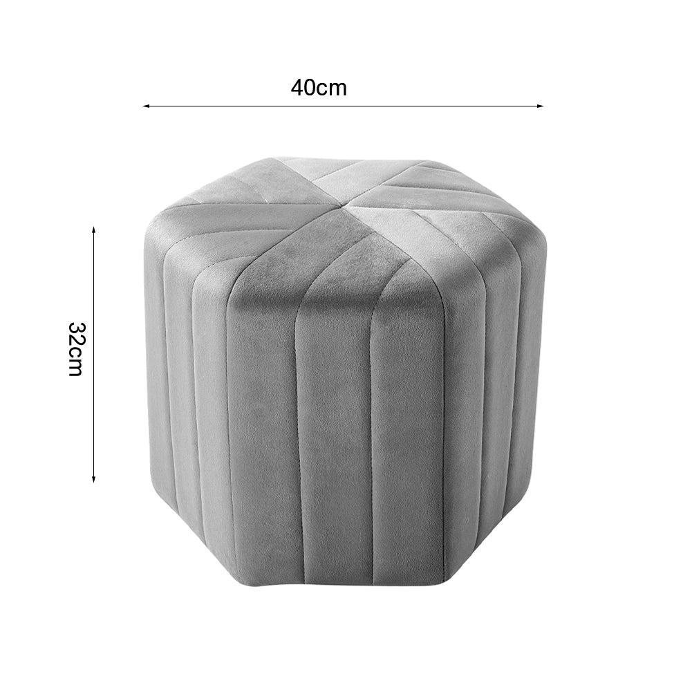 Minimal Hexagonal Velvet Footstool Ottoman with Stripes
