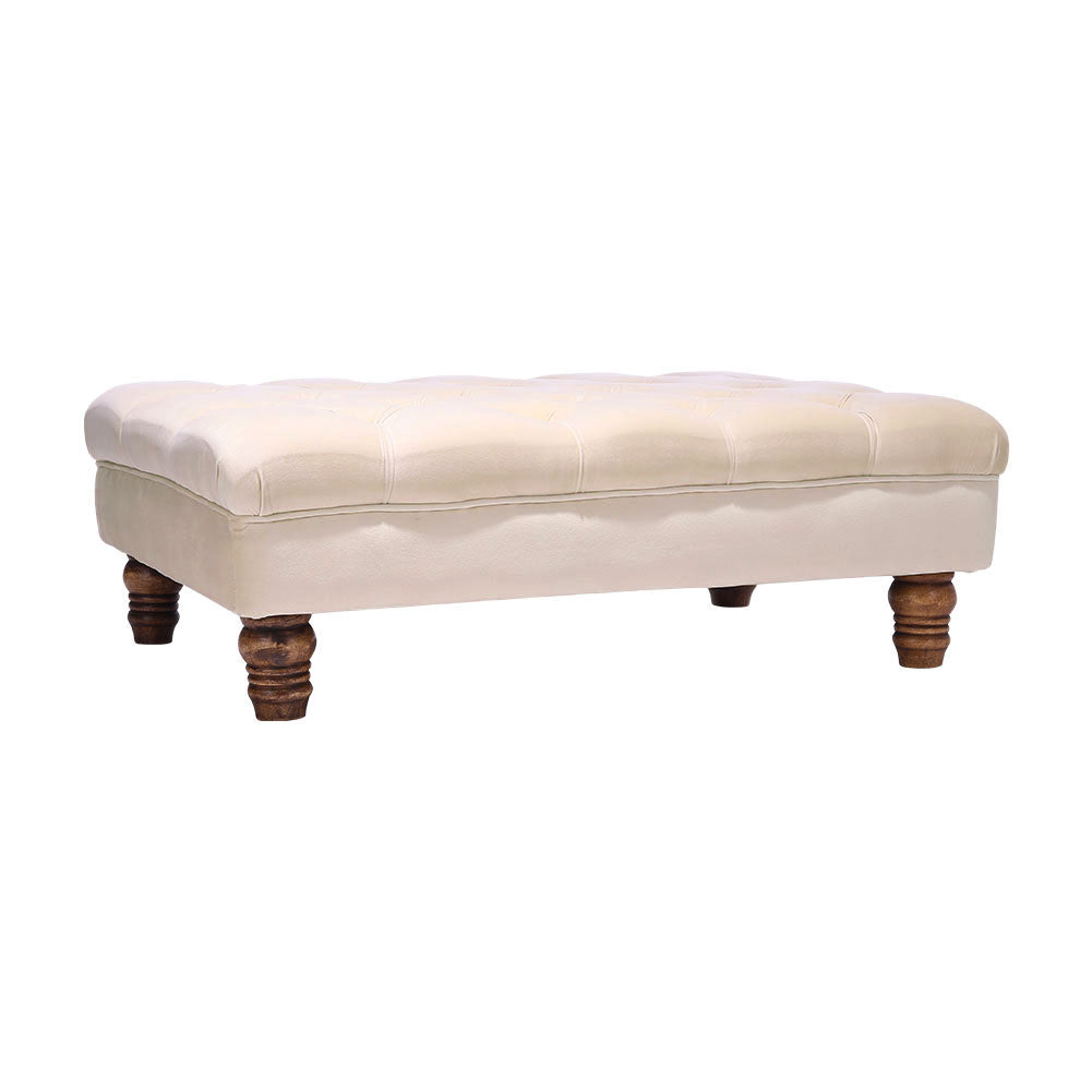 Buttoned Velvet Rectangular Ottoman Footstool with Gourd-shaped Legs