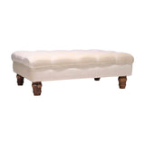 Buttoned Velvet Rectangular Ottoman Footstool with Gourd-shaped Legs