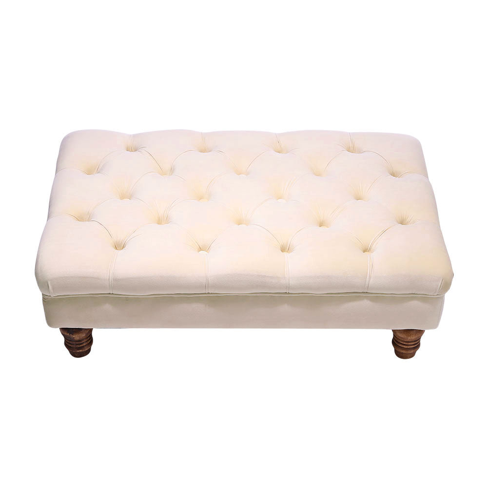 Buttoned Velvet Rectangular Ottoman Footstool with Gourd-shaped Legs