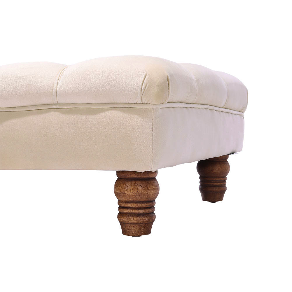 Buttoned Velvet Rectangular Ottoman Footstool with Gourd-shaped Legs