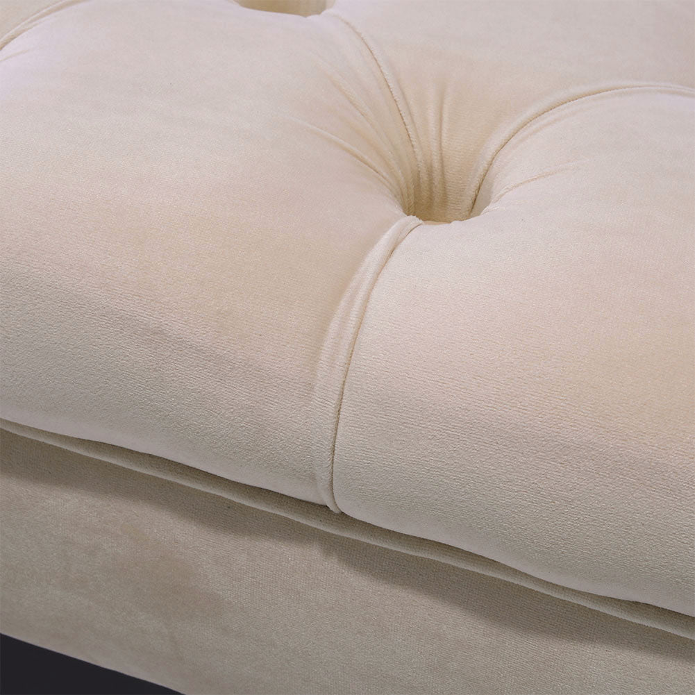 Buttoned Velvet Rectangular Ottoman Footstool with Gourd-shaped Legs