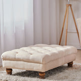 Buttoned Velvet Rectangular Ottoman Footstool with Gourd-shaped Legs