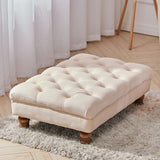 Buttoned Velvet Rectangular Ottoman Footstool with Gourd-shaped Legs