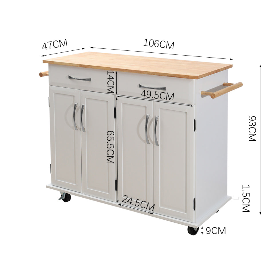 3ft Large Wooden Catering Trolley Cart with Drawer – Kitchen Storage Cabinet